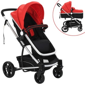 Kinderwagen/Babysitz 2-in-1 aus rotem und schwarzem Aluminium von vidaXL, Kinderwagen - Ref: Foro24-10105, Preis: 174,99 €, R...