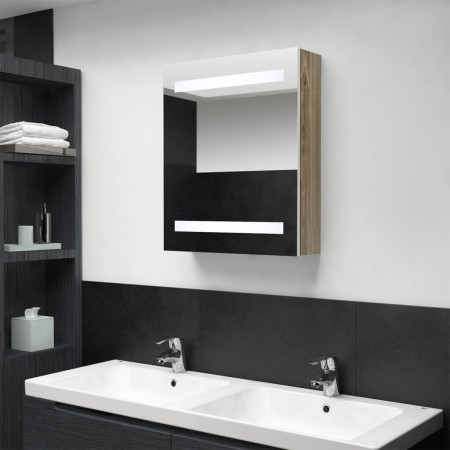 Armario de baño con espejo LED blanco y roble 50x14x60 cm de vidaXL, Tocadores de baño - Ref: Foro24-326485, Precio: 124,62 €...