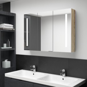 Armario de baño con espejo LED blanco y roble 89x14x62 cm de vidaXL, Tocadores de baño - Ref: Foro24-326530, Precio: 152,18 €...