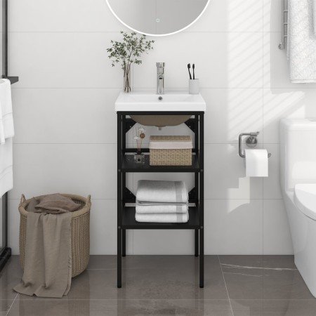 Estructura de baño con lavabo incorporado hierro negro de vidaXL, Tocadores de baño - Ref: Foro24-3101376, Precio: 143,19 €, ...