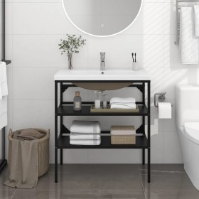 Estructura de baño con lavabo incorporado hierro negro de vidaXL, Tocadores de baño - Ref: Foro24-3101378, Precio: 206,34 €, ...