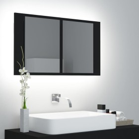 Armario espejo de baño con luz LED acrílico negro 80x12x45 cm de vidaXL, Tocadores de baño - Ref: Foro24-804965, Precio: 69,9...