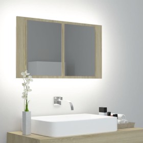 Armario espejo de baño LED acrílico roble Sonoma 80x12x45 cm de vidaXL, Tocadores de baño - Ref: Foro24-804967, Precio: 52,55...