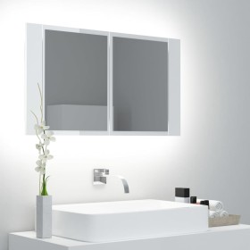 Armario espejo de baño LED acrílico blanco brillo 80x12x45 cm de vidaXL, Tocadores de baño - Ref: Foro24-804969, Precio: 67,8...