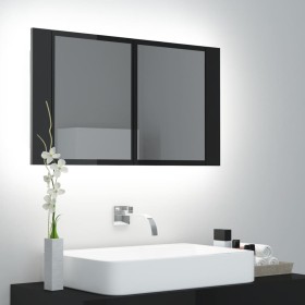 Armario espejo de baño LED acrílico negro brillo 80x12x45 cm de vidaXL, Tocadores de baño - Ref: Foro24-804970, Precio: 74,05...