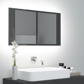 Armario espejo de baño luz LED acrílico gris brillo 80x12x45 cm de vidaXL, Tocadores de baño - Ref: Foro24-804971, Precio: 54...