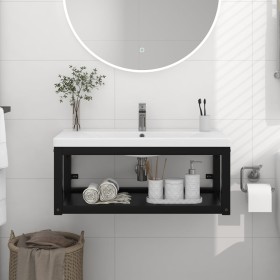 Suspended black iron washbasin structure 79x38x31 cm by vidaXL, bathroom vanities - Ref: Foro24-338495, Price: 63,25 €, Disco...