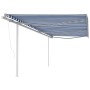 Toldo retráctil automático con postes azul y blanco 6x3 m