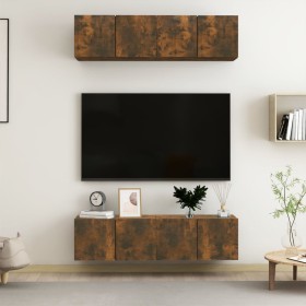 Muebles TV pared 4 uds madera ingeniería roble humo 60x30x30cm de vidaXL, Muebles TV - Ref: Foro24-3120203, Precio: 132,99 €,...