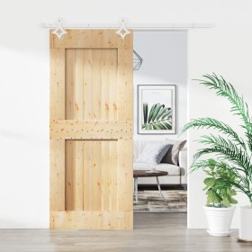 Puerta corredera con herrajes madera maciza de pino 85x210 cm de vidaXL, Puertas - Ref: Foro24-3203167, Precio: 181,66 €, Des...