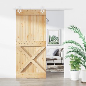 Puerta corredera con herrajes madera maciza de pino 90x210 cm de vidaXL, Puertas - Ref: Foro24-3203172, Precio: 164,68 €, Des...