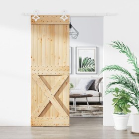 Puerta corredera con herrajes madera maciza de pino 85x210 cm de vidaXL, Puertas - Ref: Foro24-3203171, Precio: 176,38 €, Des...