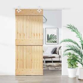 Puerta corredera con herrajes madera maciza de pino 90x210 cm de vidaXL, Puertas - Ref: Foro24-3203164, Precio: 148,91 €, Des...