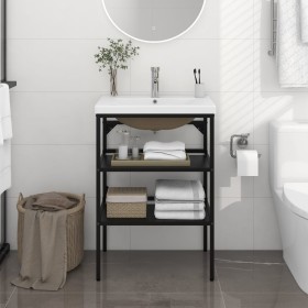 Estructura de baño con lavabo incorporado hierro negro de vidaXL, Tocadores de baño - Ref: Foro24-3101377, Precio: 147,95 €, ...