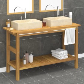 Solid teak wood bathroom vanity with cream marble sinks by vidaXL, bathroom vanities - Ref: Foro24-3096578, Price: 399,19 €, ...