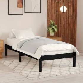 Black single solid wood bed frame 75x190 cm by vidaXL, Beds and slatted bases - Ref: Foro24-809981, Price: 58,77 €, Discount: %