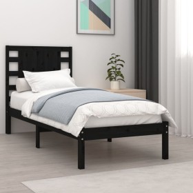 Black single solid wood bed frame 75x190 cm by vidaXL, Beds and slatted bases - Ref: Foro24-3104182, Price: 116,99 €, Discoun...