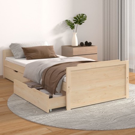 Bed frame with drawers solid pine wood 90x200 cm by vidaXL, Beds and slatted bases - Ref: Foro24-322159, Price: 176,21 €, Dis...