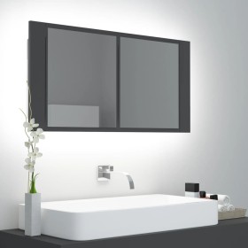 Armario espejo de baño con luz LED acrílico gris 90x12x45 cm de vidaXL, Tocadores de baño - Ref: Foro24-804974, Precio: 67,99...