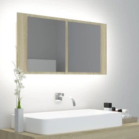 Sonoma Oak Acrylic LED Bathroom Mirror Cabinet 90x12x45 cm by vidaXL, bathroom vanities - Ref: Foro24-804975, Price: 55,14 €,...