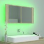 Armario espejo de baño LED acrílico roble Sonoma 90x12x45 cm de vidaXL, Tocadores de baño - Ref: Foro24-804975, Precio: 55,08...