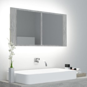 Mirror cabinet for bathroom with LED light, made of gray acrylic concrete, measuring 90x12x45 cm. by vidaXL, bathroom vanitie...