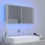 Mirror cabinet for bathroom with LED light, made of gray acrylic concrete, measuring 90x12x45 cm. by vidaXL, bathroom vanitie...