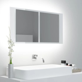 Glossy white acrylic LED bathroom mirror cabinet 90x12x45 cm by vidaXL, bathroom vanities - Ref: Foro24-804977, Price: 63,99 ...