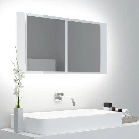 Glossy white acrylic LED bathroom mirror cabinet 90x12x45 cm by vidaXL, bathroom vanities - Ref: Foro24-804977, Price: 63,94 ...