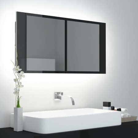 Armario espejo de baño LED acrílico negro brillo 90x12x45 cm de vidaXL, Tocadores de baño - Ref: Foro24-804978, Precio: 84,39...