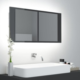 Armario espejo de baño luz LED acrílico gris brillo 90x12x45 cm de vidaXL, Tocadores de baño - Ref: Foro24-804979, Precio: 70...