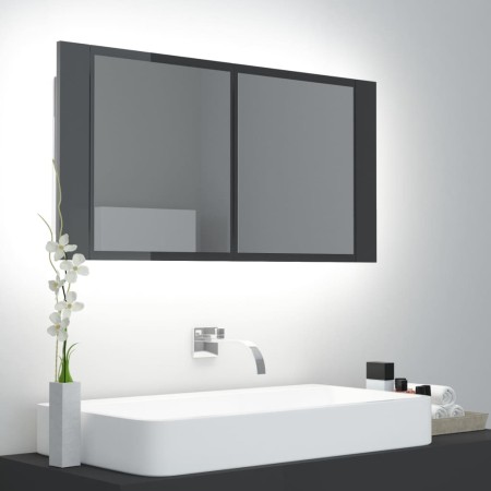 Armario espejo de baño luz LED acrílico gris brillo 90x12x45 cm de vidaXL, Tocadores de baño - Ref: Foro24-804979, Precio: 71...