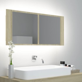 LED acrylic Sonoma oak bathroom mirror cabinet 100x12x45 cm by vidaXL, bathroom vanities - Ref: Foro24-804983, Price: 59,91 €...