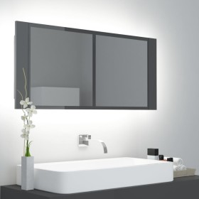 Armario espejo de baño LED acrílico gris brillo 100x12x45 cm de vidaXL, Tocadores de baño - Ref: Foro24-804987, Precio: 59,99...