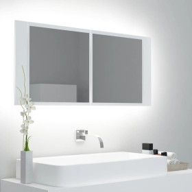 Armario espejo de baño con luz LED acrílico blanco 100x12x45 cm de vidaXL, Tocadores de baño - Ref: Foro24-804980, Precio: 66...