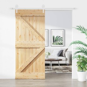 Puerta corredera con herrajes madera maciza de pino 90x210 cm de vidaXL, Puertas - Ref: Foro24-3203214, Precio: 214,76 €, Des...