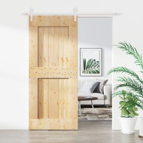 Puerta corredera con herrajes madera maciza de pino 90x210 cm de vidaXL, Puertas - Ref: Foro24-3203222, Precio: 170,34 €, Des...