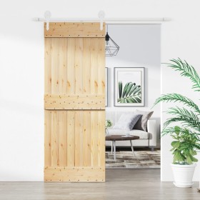 Puerta corredera con herrajes madera maciza de pino 80x210 cm de vidaXL, Puertas - Ref: Foro24-3203216, Precio: 165,46 €, Des...