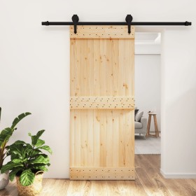 Puerta corredera con herrajes madera maciza de pino 90x210 cm de vidaXL, Puertas - Ref: Foro24-3203233, Precio: 151,33 €, Des...