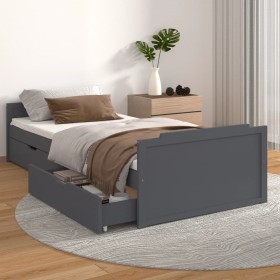 Bed frame with drawers solid gray pine wood 90x200cm by vidaXL, Beds and slatted bases - Ref: Foro24-322163, Price: 198,61 €,...