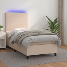 Cama box spring colchón LED cuero sintético capuchino 100x200cm de vidaXL, Camas y somieres - Ref: Foro24-3135812, Precio: 40...