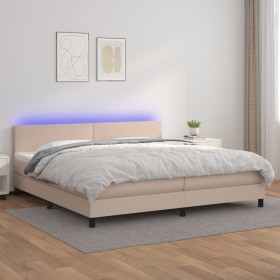 Box spring bed LED mattress cappuccino synthetic leather 200x200cm by vidaXL, Beds and slatted bases - Ref: Foro24-3134128, P...