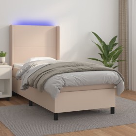 Cama box spring colchón LED cuero sintético capuchino 100x200cm de vidaXL, Camas y somieres - Ref: Foro24-3139252, Precio: 41...