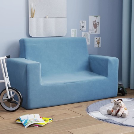 Blaues 2-Sitzer-Kindersofa aus weichem Plüsch von vidaXL, Baby- und Kleinkindmöbel - Ref: Foro24-341843, Preis: 36,99 €, Raba...