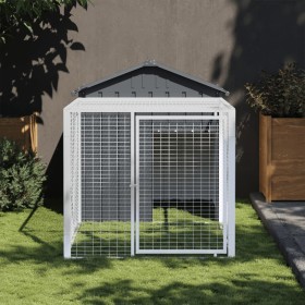 Chicken cage with corral gray galvanized steel 117x201x123 cm by vidaXL, Cages and habitats for small animals - Ref: Foro24-1...