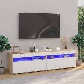 Mueble de TV con luces LED 2 uds blanco roble Sonoma 75x35x40cm de vidaXL, Muebles TV - Ref: Foro24-804402, Precio: 137,99 €,...