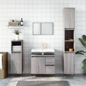 Sonoma gray plywood 3-piece bathroom furniture set by vidaXL, Bathroom furniture - Ref: Foro24-3190219, Price: 191,22 €, Disc...