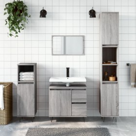 Sonoma gray plywood 3-piece bathroom furniture set by vidaXL, Bathroom furniture - Ref: Foro24-3190227, Price: 187,57 €, Disc...