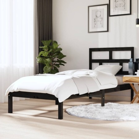 Black single solid wood bed frame 75x190 cm by vidaXL, Beds and slatted bases - Ref: Foro24-3101182, Price: 114,60 €, Discoun...