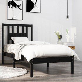 Black single solid wood bed frame 75x190 cm by vidaXL, Beds and slatted bases - Ref: Foro24-3104027, Price: 110,50 €, Discoun...